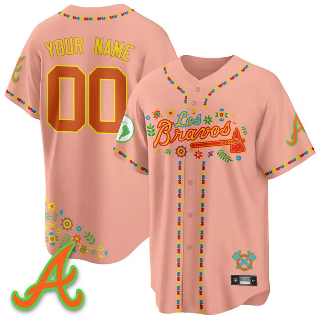 Men's Atlanta Braves 2025 Los Bravos Jersey peaches custom.webp