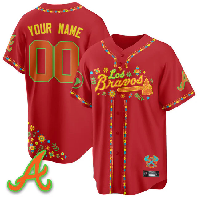 Men's Atlanta Braves 2025 Los Bravos Jersey red custom.webp