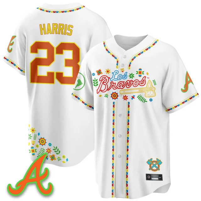 Men's Atlanta Braves 2025 Los Bravos Jersey white #23 michael harris II.webp