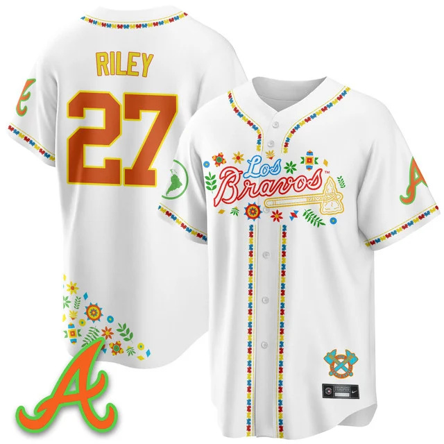 Men's Atlanta Braves 2025 Los Bravos Jersey white #27 austin riley.webp