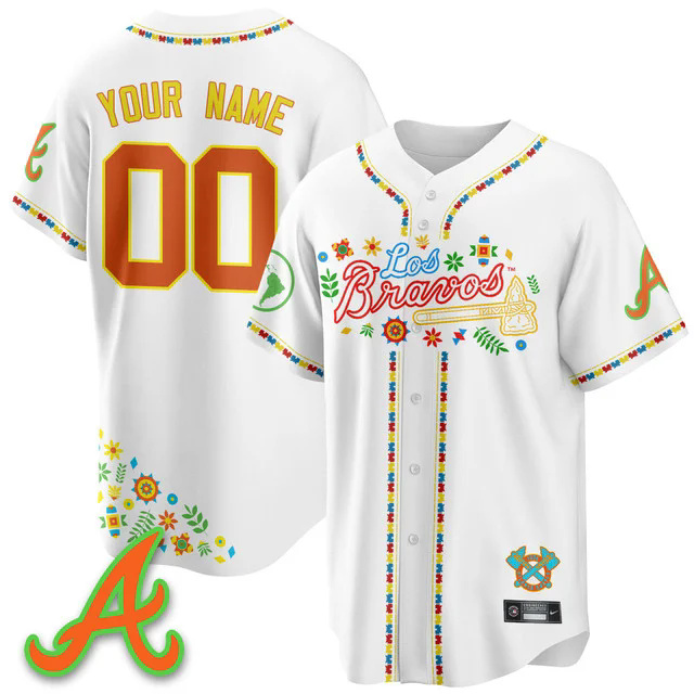 Men's Atlanta Braves 2025 Los Bravos Jersey white custom.webp