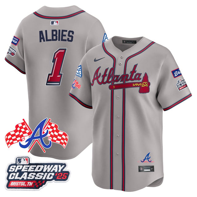 Men's Atlanta Braves 2025 Speedway Classic Limited Jersey V1 gray #1 Ozzie Albies