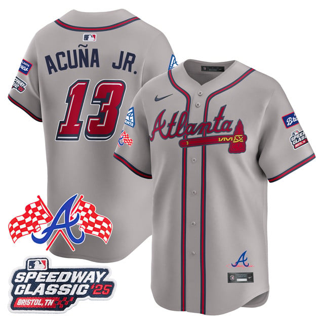 Men's Atlanta Braves 2025 Speedway Classic Limited Jersey V1 gray #13 Ronald Acuna JR.