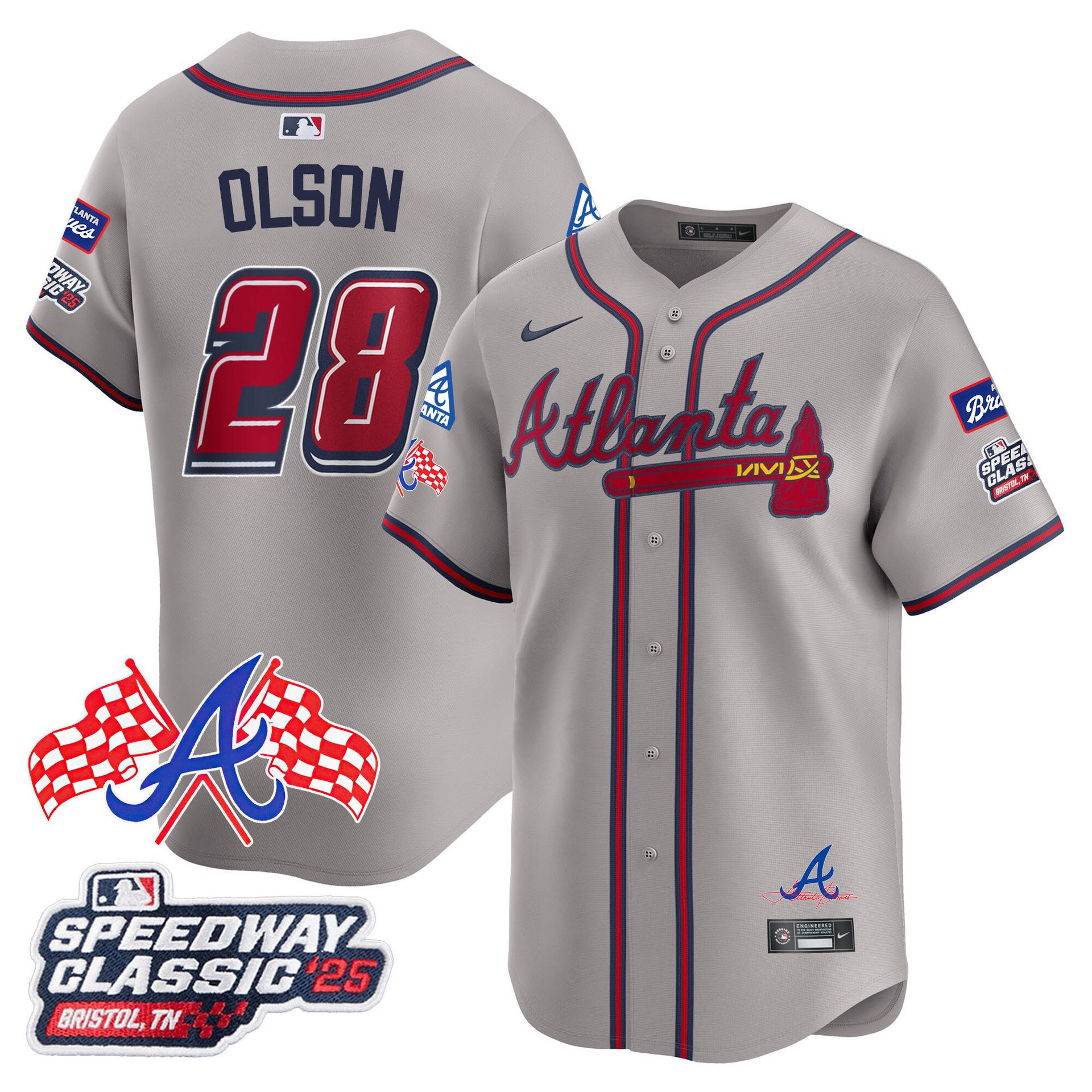 Men's Atlanta Braves 2025 Speedway Classic Limited Jersey V1 gray #28 Matt Olson