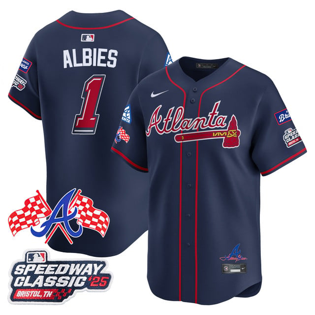 Men's Atlanta Braves 2025 Speedway Classic Limited Jersey V1 navy #1 Ozzie Albies