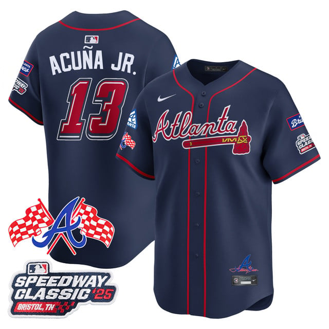 Men's Atlanta Braves 2025 Speedway Classic Limited Jersey V1 navy #13 Ronald Acuna JR.