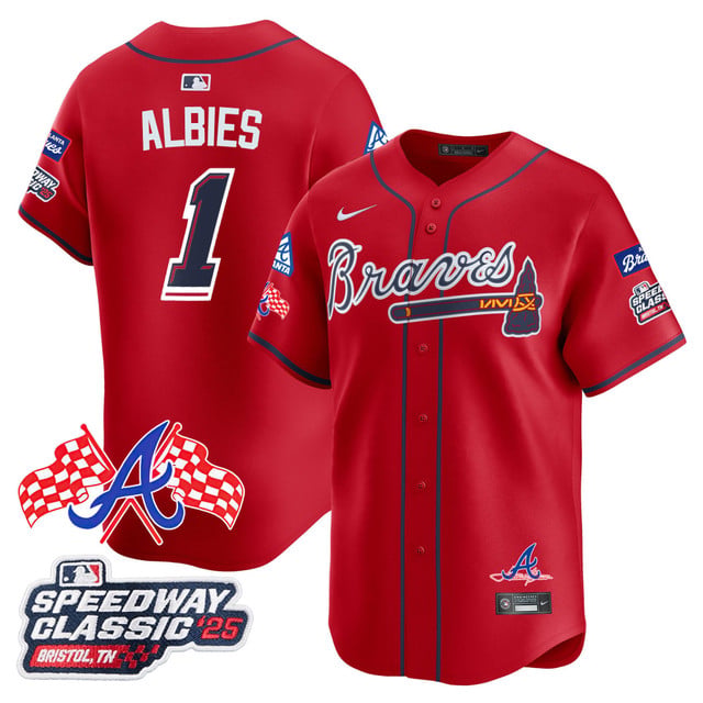 Men's Atlanta Braves 2025 Speedway Classic Limited Jersey V1 red #1 Ozzie Albies