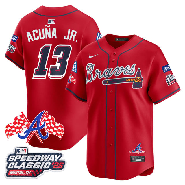 Men's Atlanta Braves 2025 Speedway Classic Limited Jersey V1 red #13 Ronald Acuna JR.