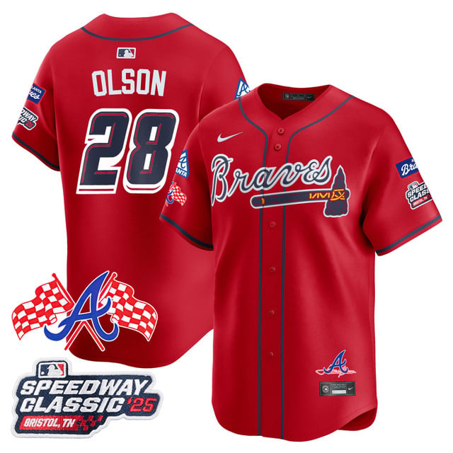 Men's Atlanta Braves 2025 Speedway Classic Limited Jersey V1 red #28 Matt Olson