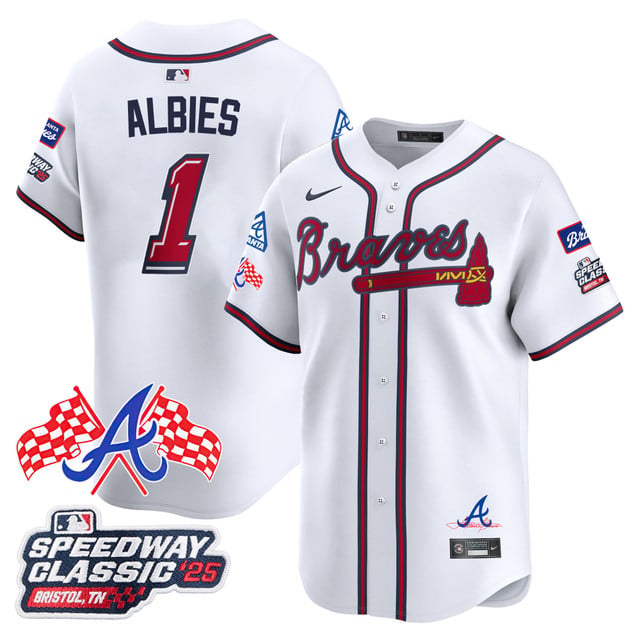 Men's Atlanta Braves 2025 Speedway Classic Limited Jersey V1 white #1 Ozzie Albies