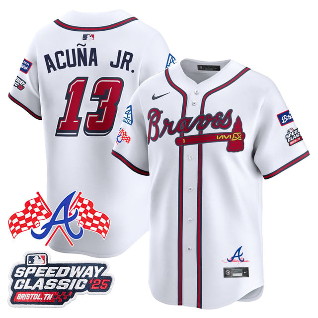 Men's Atlanta Braves 2025 Speedway Classic Limited Jersey V1 white #13 Ronald Acuna JR.