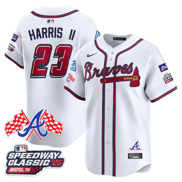 Men's Atlanta Braves 2025 Speedway Classic Limited Jersey V1 white #23 Michael Harris II