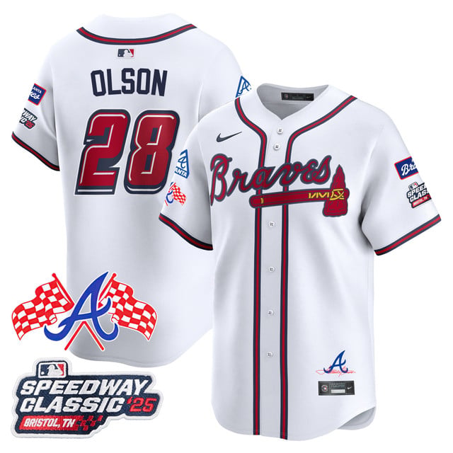Men's Atlanta Braves 2025 Speedway Classic Limited Jersey V1 white #28 Matt Olson