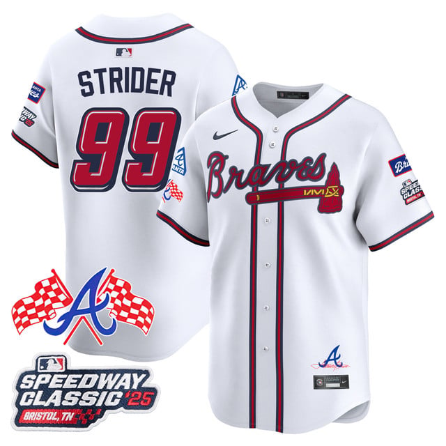 Men's Atlanta Braves 2025 Speedway Classic Limited Jersey V1 white #99 Spencer Strider