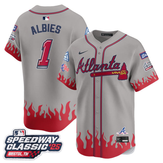 Men's Atlanta Braves 2025 Speedway Classic Limited Jersey V2 gray #1 Ozzie Albies