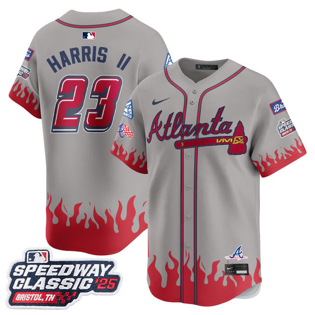 Men's Atlanta Braves 2025 Speedway Classic Limited Jersey V2 gray #23 Michael Harris II