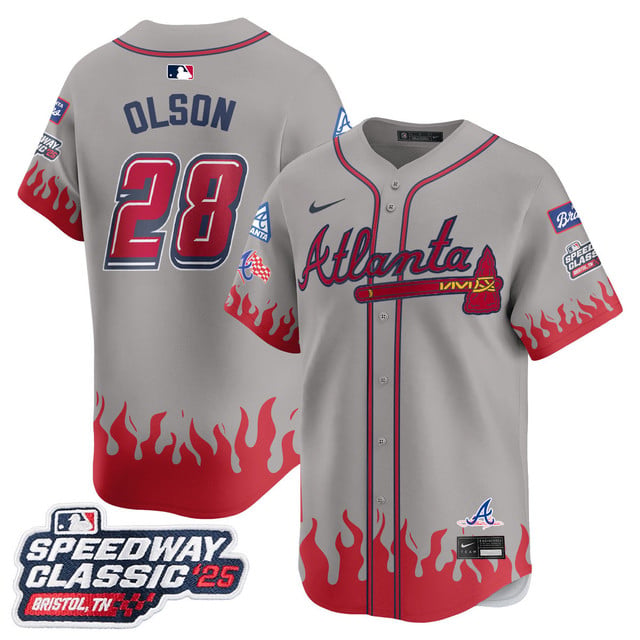 Men's Atlanta Braves 2025 Speedway Classic Limited Jersey V2 gray #28 Matt Olson