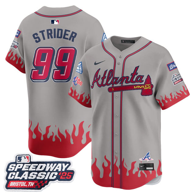 Men's Atlanta Braves 2025 Speedway Classic Limited Jersey V2 gray #99 Spencer Strider