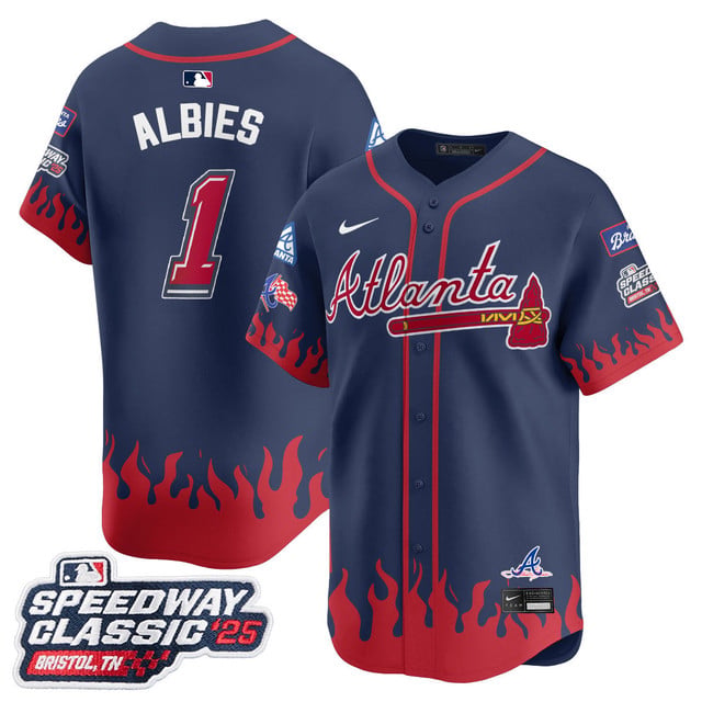 Men's Atlanta Braves 2025 Speedway Classic Limited Jersey V2 navy #1 Ozzie Albies