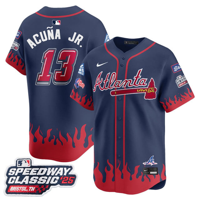 Men's Atlanta Braves 2025 Speedway Classic Limited Jersey V2 navy #13 Ronald Acuna JR.
