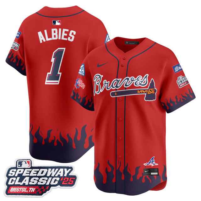 Men's Atlanta Braves 2025 Speedway Classic Limited Jersey V2 red #1 Ozzie Albies
