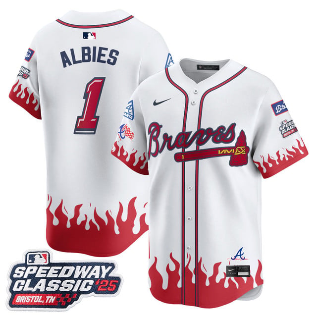 Men's Atlanta Braves 2025 Speedway Classic Limited Jersey V2 white #1 Ozzie Albies
