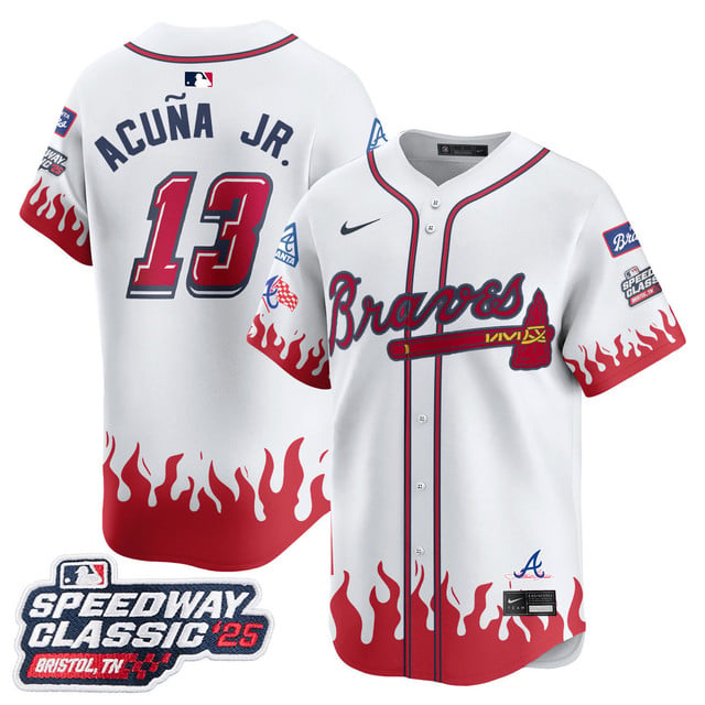 Men's Atlanta Braves 2025 Speedway Classic Limited Jersey V2 white #13 Ronald Acuna JR.