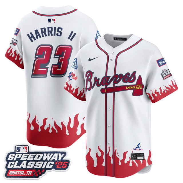 Men's Atlanta Braves 2025 Speedway Classic Limited Jersey V2 white #23 Michael Harris II