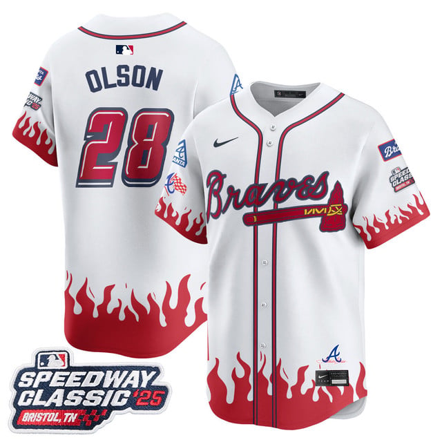 Men's Atlanta Braves 2025 Speedway Classic Limited Jersey V2 white #28 Matt Olson
