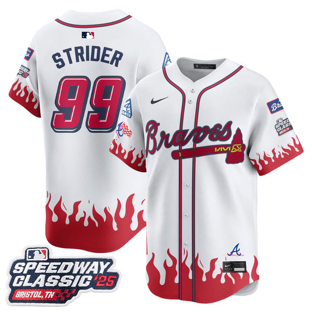 Men's Atlanta Braves 2025 Speedway Classic Limited Jersey V2 white #99 Spencer Strider