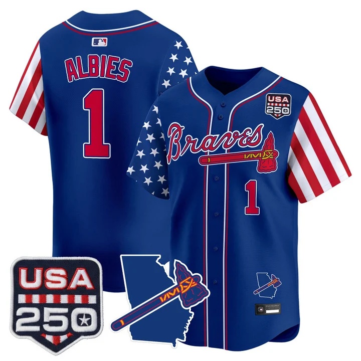 Men's Atlanta Braves America 250 Edition Vapor Premier Limited Jersey ROYAL #1 OZZIE ALBIES