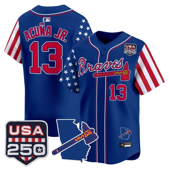 Men's Atlanta Braves America 250 Edition Vapor Premier Limited Jersey ROYAL #13 RONALD ACUNA JR.