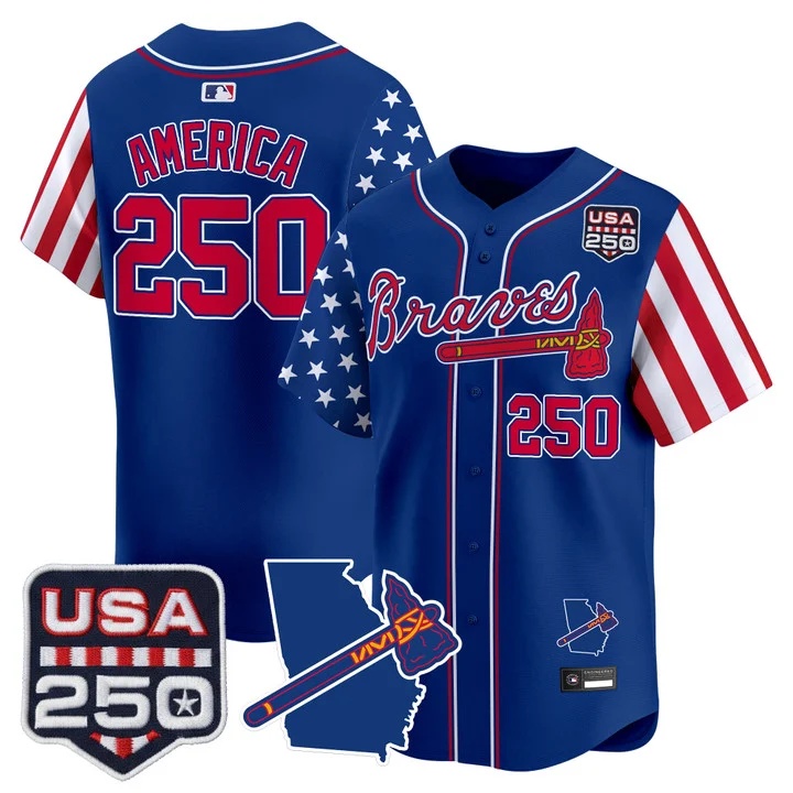 Men's Atlanta Braves America 250 Edition Vapor Premier Limited Jersey ROYAL #250 AMERICA