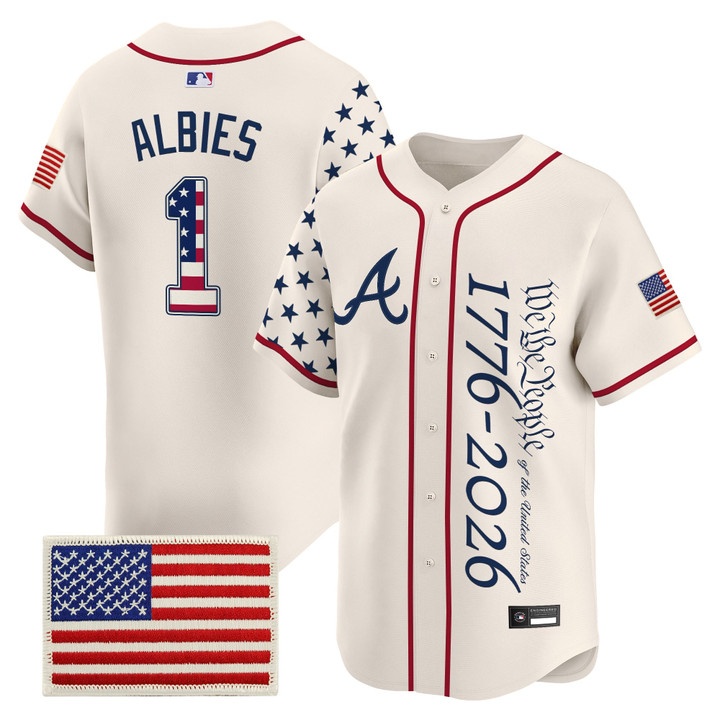 Men's Atlanta Braves America 250 Edition Vapor Premier Limited Jersey V2 CREAM  #1 OZZIE ALBIES