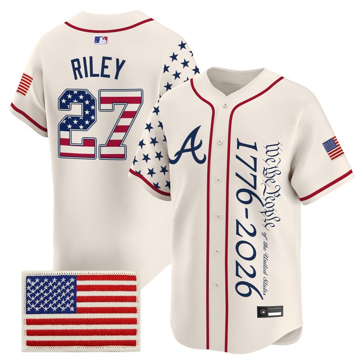 Men's Atlanta Braves America 250 Edition Vapor Premier Limited Jersey V2 CREAM #27 AUSTIN RILEY