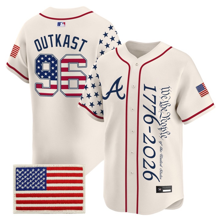 Men's Atlanta Braves America 250 Edition Vapor Premier Limited Jersey V2 CREAM #96 OUTKAST