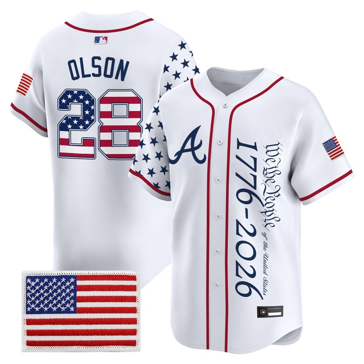 Men's Atlanta Braves America 250 Edition Vapor Premier Limited Jersey V2 WHITE #28 MATT OLSON
