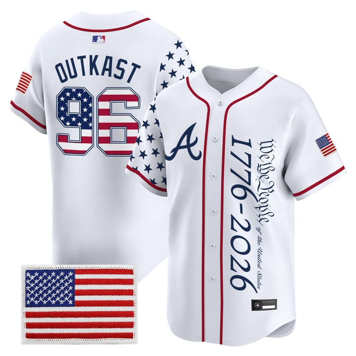 Men's Atlanta Braves America 250 Edition Vapor Premier Limited Jersey V2 WHITE #96 OUTKAST