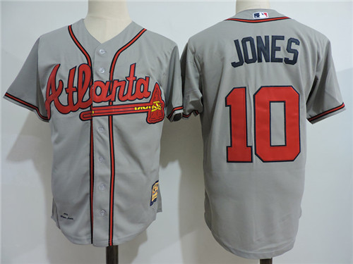 Men's Atlanta Braves Retired Player #10 Chipper Jones Gray Throwback Jerseys
