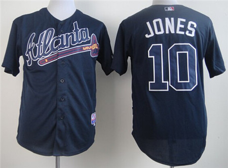 Men's Atlanta Braves Retired Player #10 Chipper Jones Navy Blue Throwback Jerseys