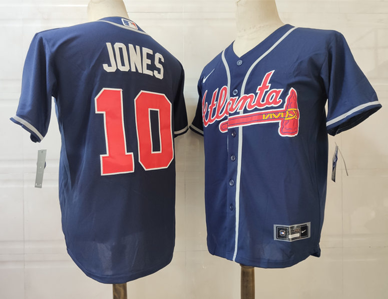 Men's Atlanta Braves Retired Player #10 Chipper Jones Nike Navy Alternate Cool Base Jerseys