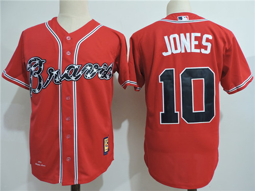 Men's Atlanta Braves Retired Player #10 Chipper Jones Red Throwback Jersey