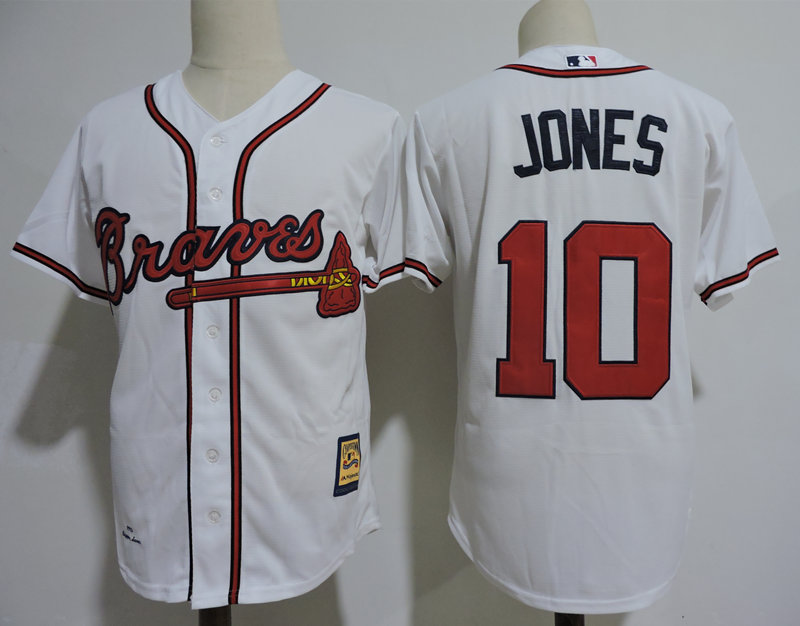Men's Atlanta Braves Retired Player #10 Chipper Jones White Throwback Jerseys