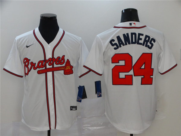 Men's Atlanta Braves Retired Player #24 Deion Sanders Nike Home White Cool Base Jerseys