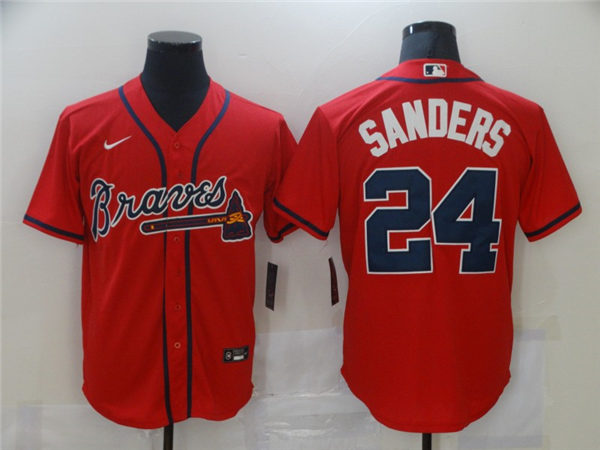 Men's Atlanta Braves Retired Player #24 Deion Sanders Nike Red Cool Base Baseball Jerseys