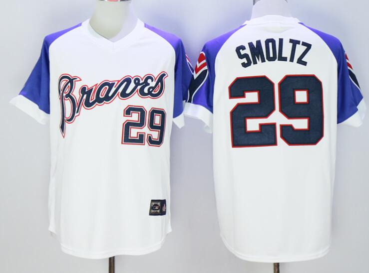 Men's Atlanta Braves Retired Player #29 John Smoltz White 1973 Majestic Cooperstown Collection Jersey