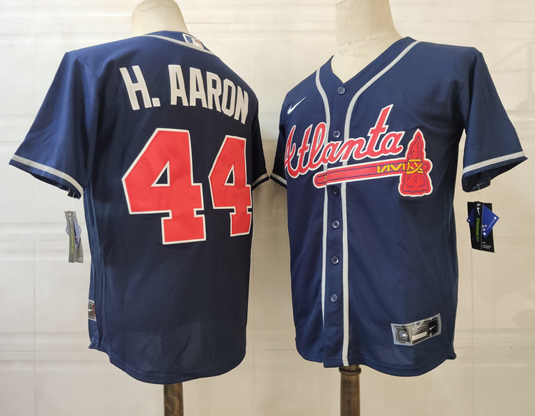 Men's Atlanta Braves Retired Player #44 Hank Aaron Nike Navy Alternate Cool Baseball Jersey