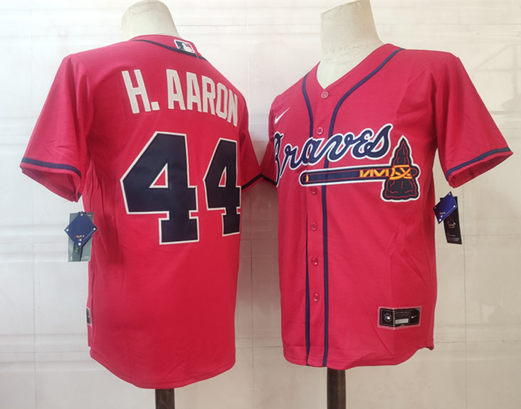 Men's Atlanta Braves Retired Player #44 Hank Aaron Nike Red Cool Base Jerseys
