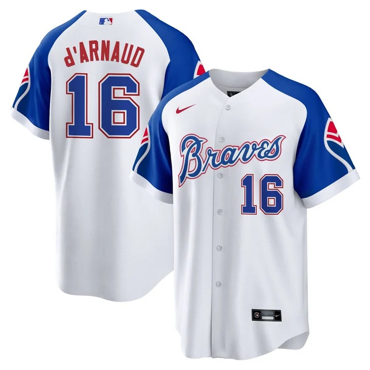 Men's Atlanta Braves Throwback 1974 - 1982 Cool Base Jersey #16 Travis D'Arnaud