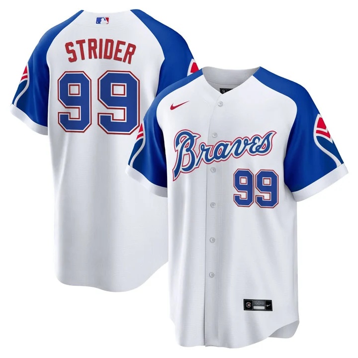 Men's Atlanta Braves Throwback 1974 - 1982 Cool Base Jersey #99 Spencer Strider